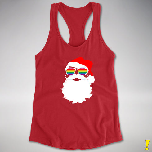 Santa’s Gilbert Baker LGBTQ Pride Flag Shades Racerback Tank - Red